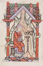 Ms 75 fol.63v St. Johannes der Evangelist, aus den Evangelien nach Matthäus und Johannes, aus der Abtei von St. Amand